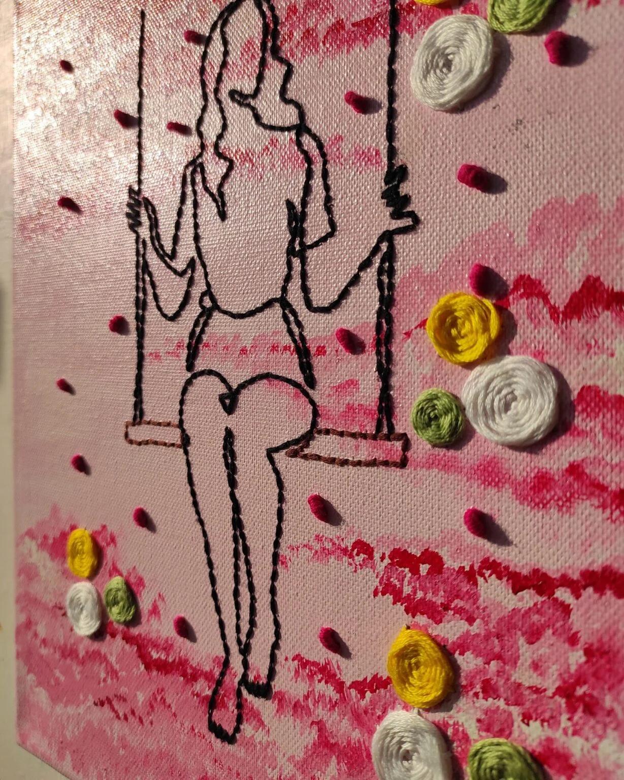 Girl on swings – Canvas Embroidery