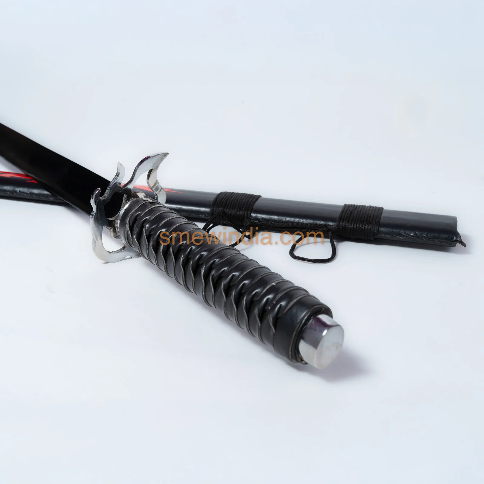 Black Katana with Silver Flame Tsuba